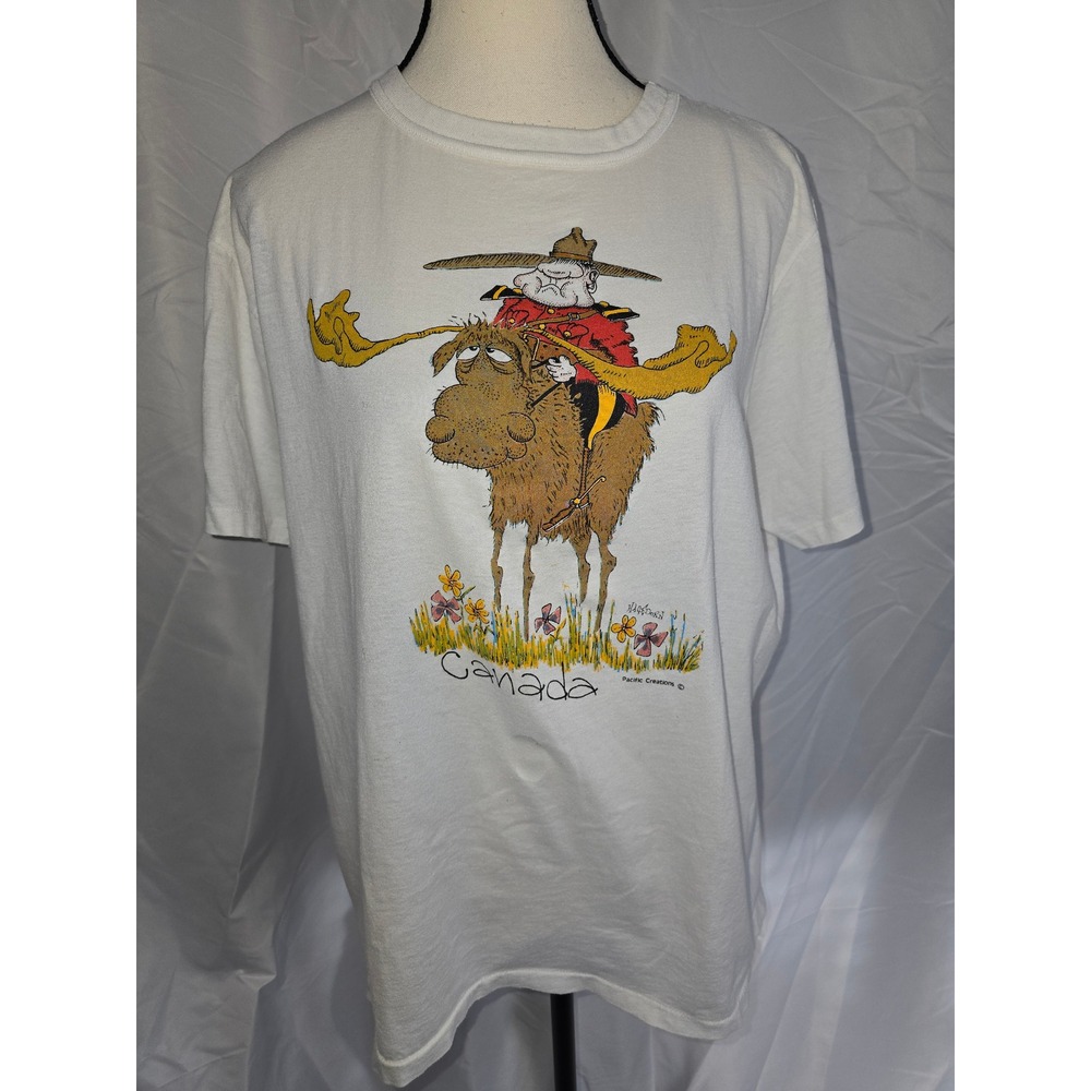 Penmans Canada Moose RCMP Cartoon Graphic T Shirt XL‎ White Funny Novelty
